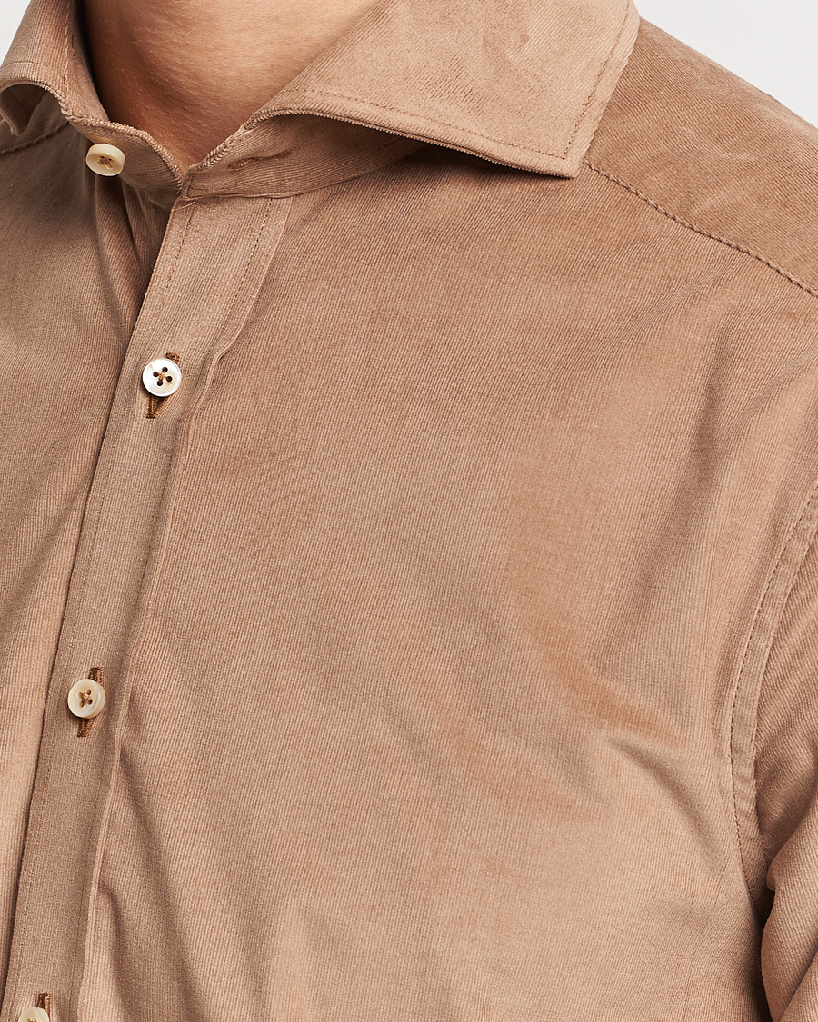 Herr | Skjortor | Stenströms | Slimline Cut Away Corduroy Shirt Camel