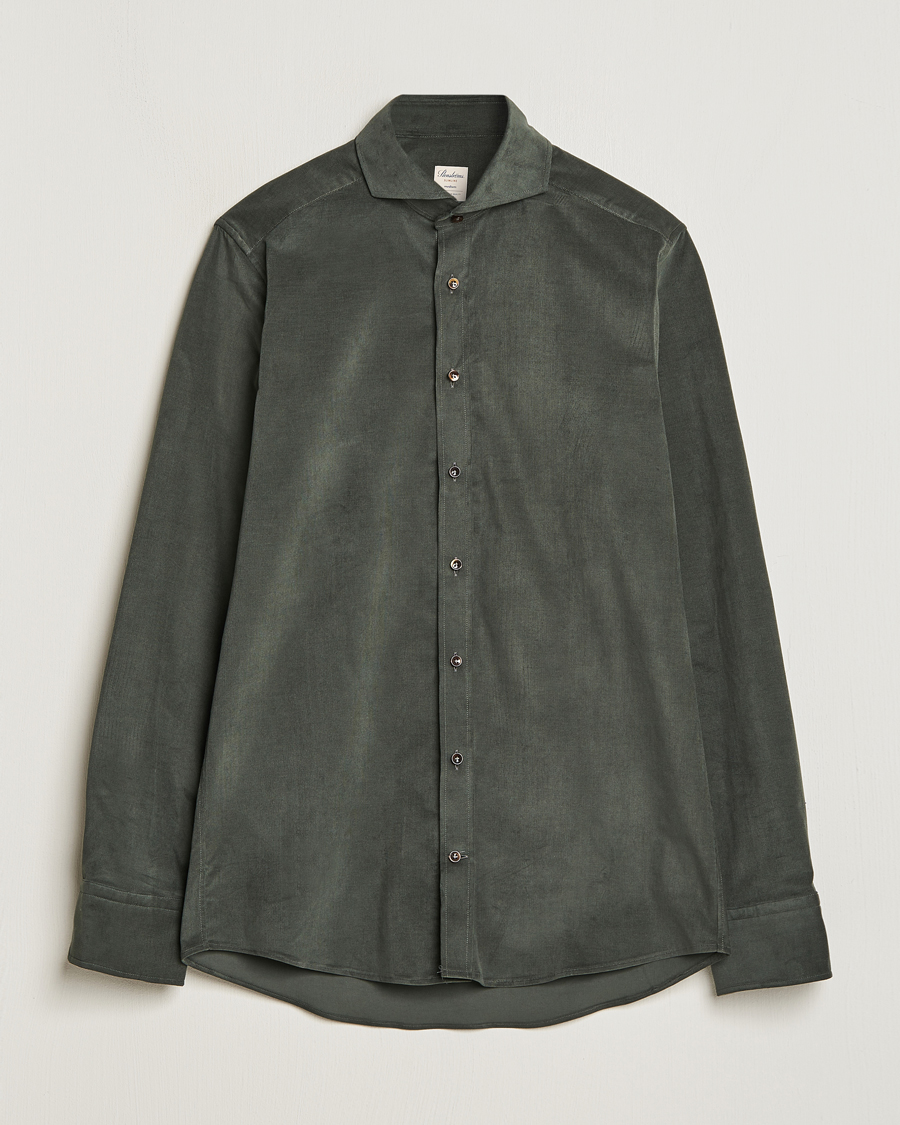 Herr | Skjortor | Stenströms | Slimline Cut Away Corduroy Shirt Dark Green