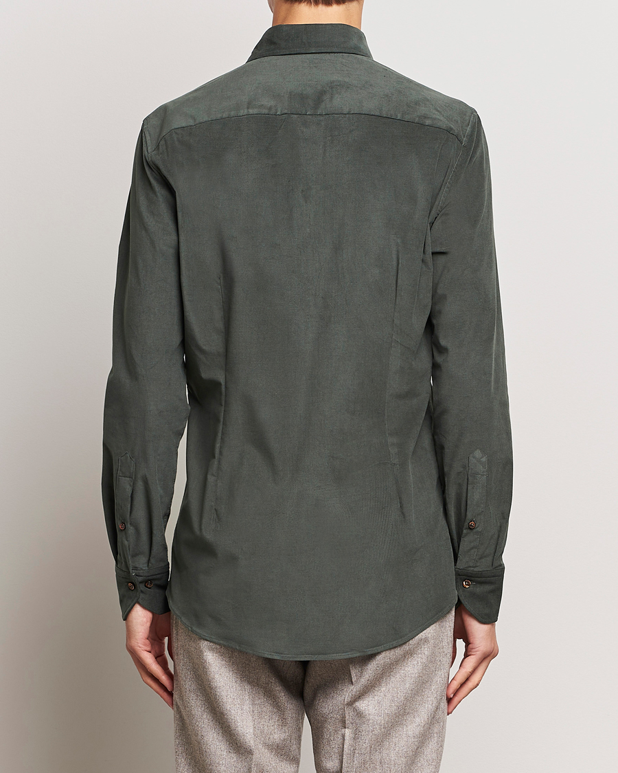 Herr | Skjortor | Stenströms | Slimline Cut Away Corduroy Shirt Dark Green