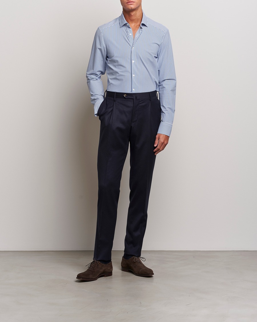 Herr | Skjortor | Stenströms | Slimline 4-Way Stretch Striped Cut Away Shirt Blue