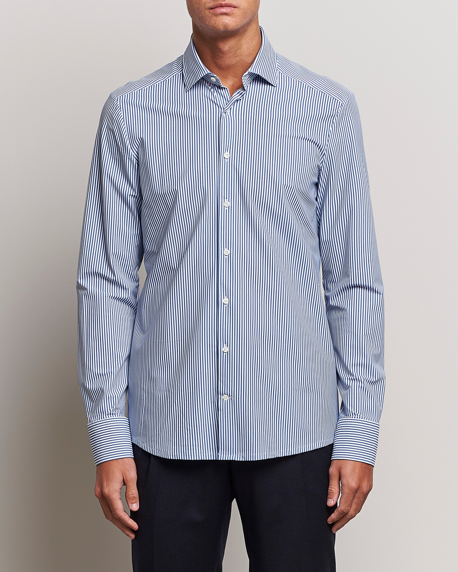 Herr | Skjortor | Stenströms | Slimline 4-Way Stretch Striped Cut Away Shirt Blue