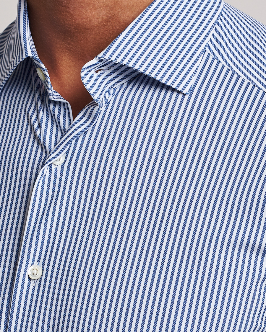 Herr | Skjortor | Stenströms | Slimline 4-Way Stretch Striped Cut Away Shirt Blue