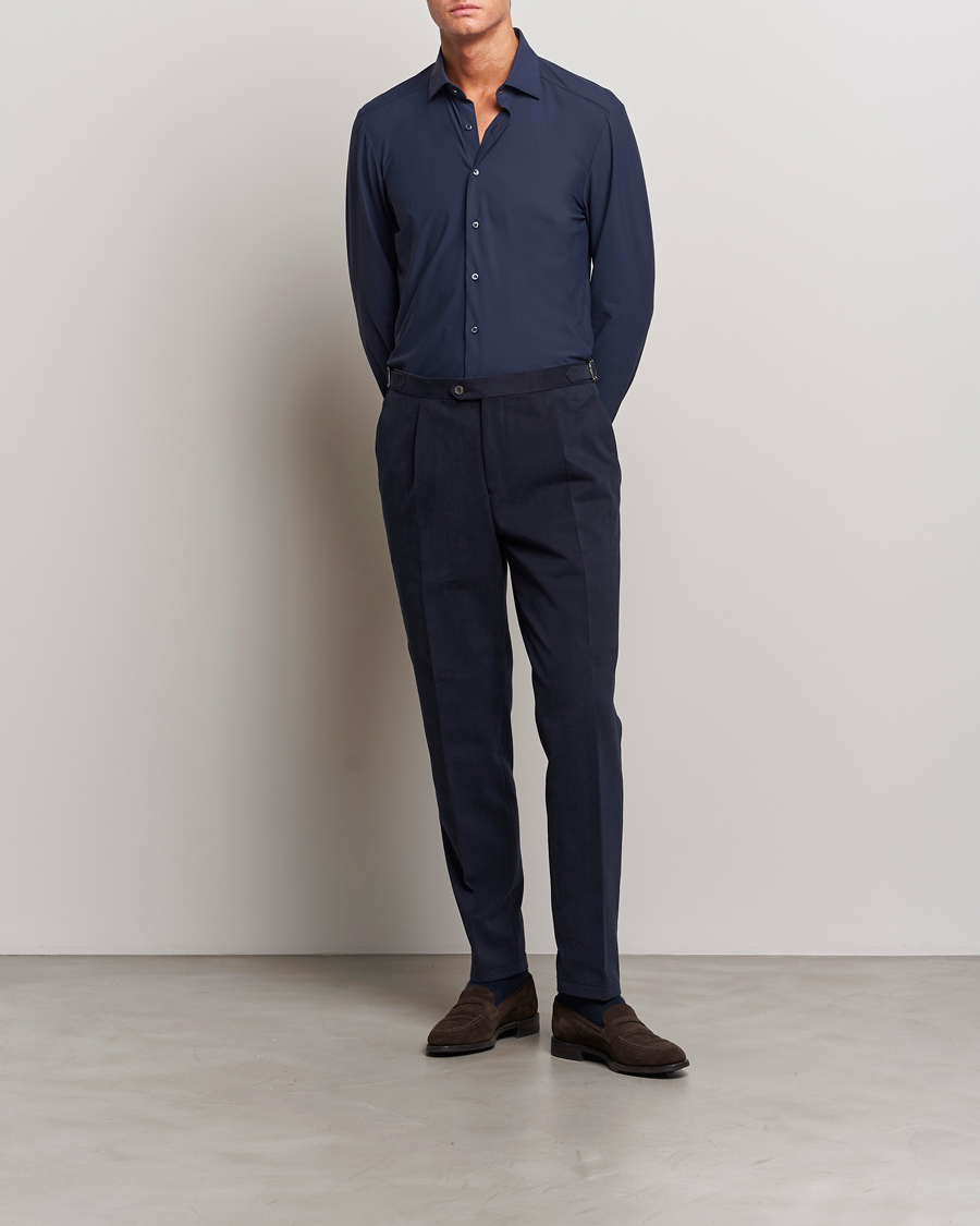 Herr | Skjortor | Stenströms | Slimline Cut Away 4-Way Stretch Shirt Navy