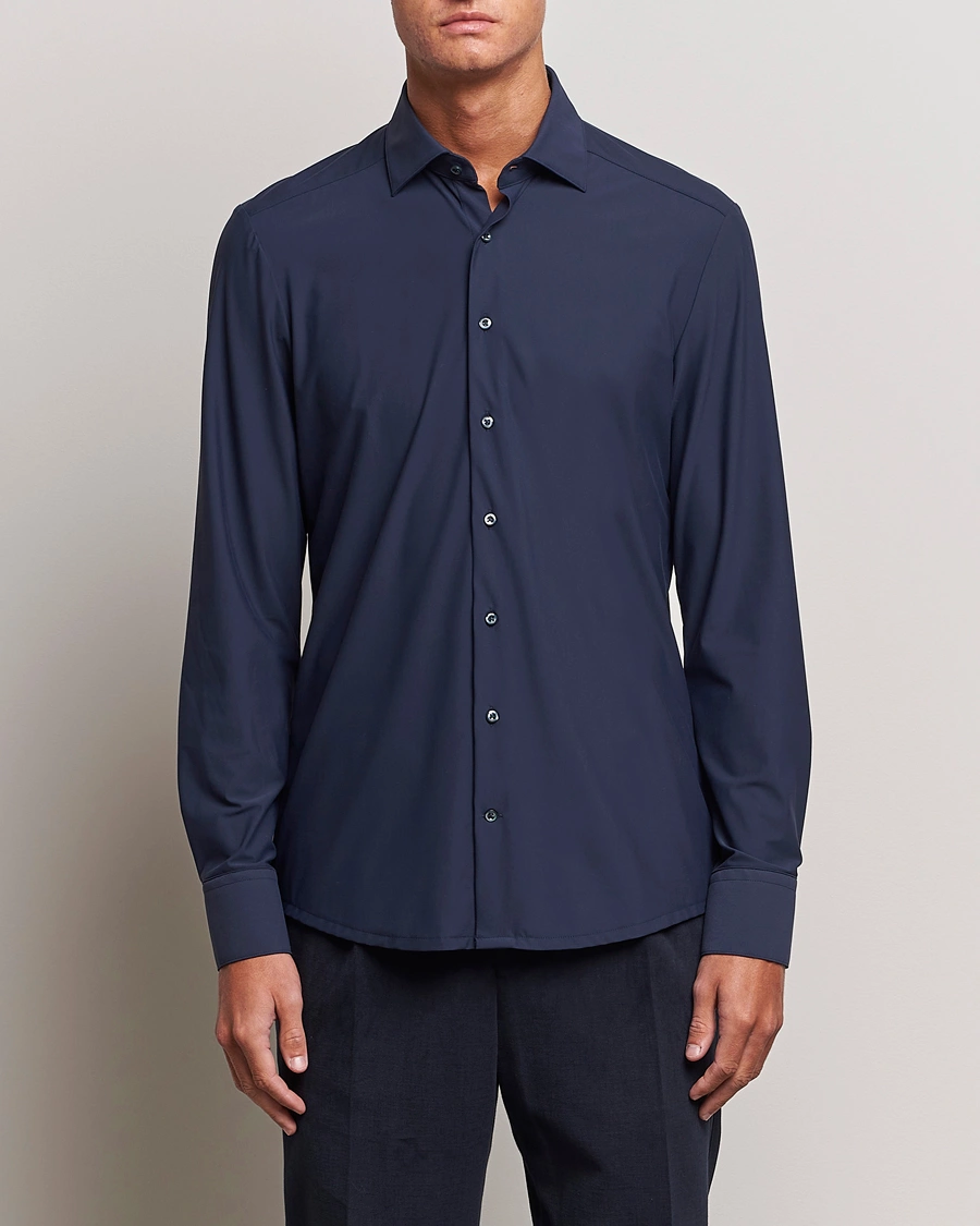 Herr | Formella | Stenströms | Slimline Cut Away 4-Way Stretch Shirt Navy