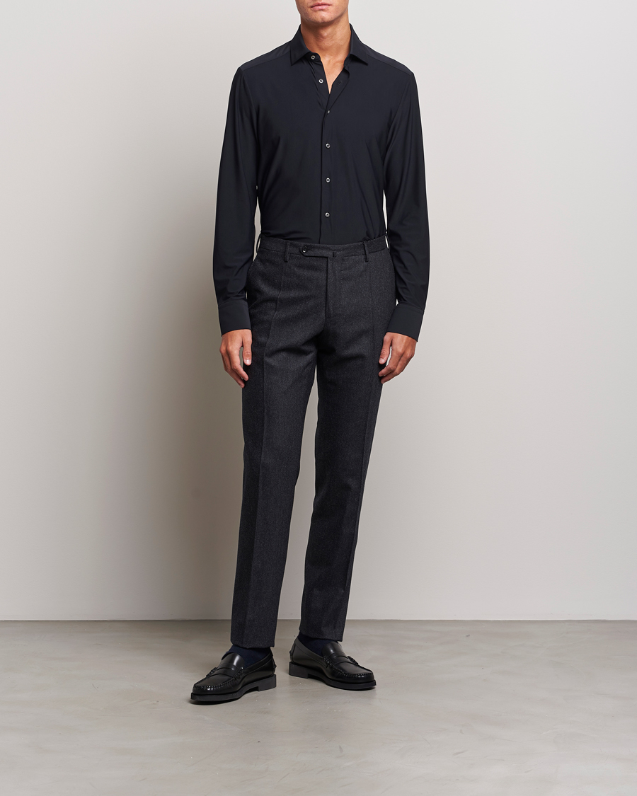 Herr | Skjortor | Stenströms | Slimline Cut Away 4-Way Stretch Shirt Black
