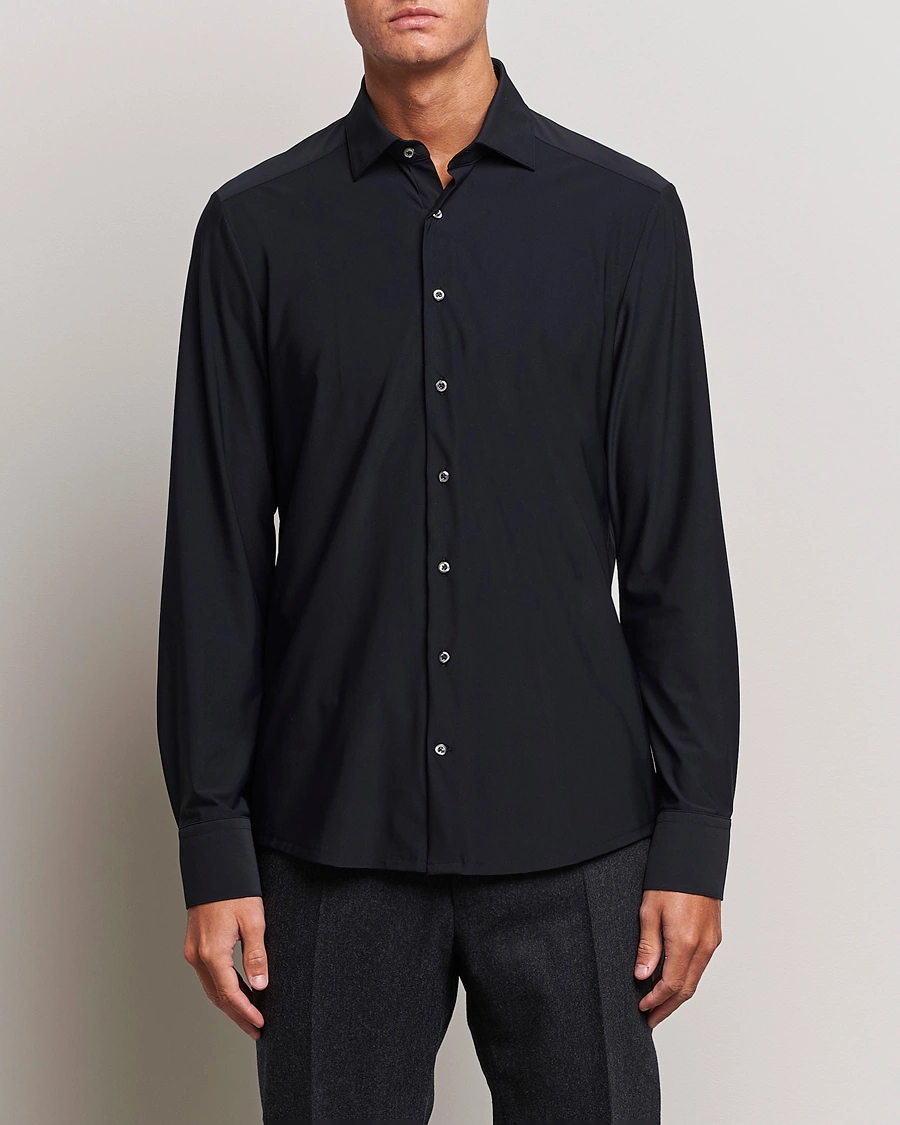 Herr | Casual | Stenströms | Slimline Cut Away 4-Way Stretch Shirt Black