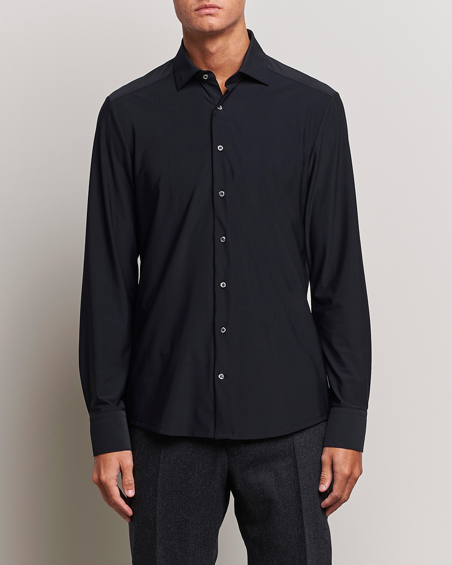 Herr | Skjortor | Stenströms | Slimline Cut Away 4-Way Stretch Shirt Black