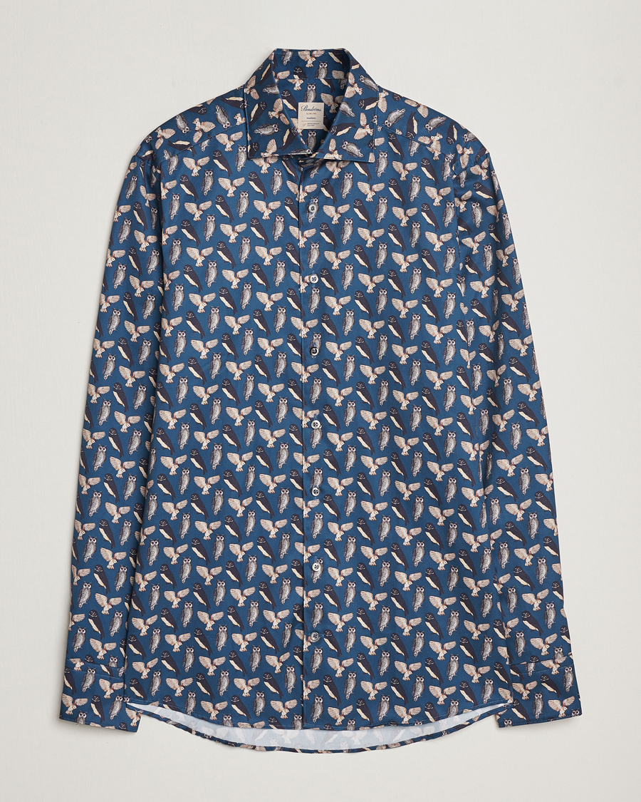 Herr |  | Stenströms | Slimline Owl Printed Cut Away Shirt Blue