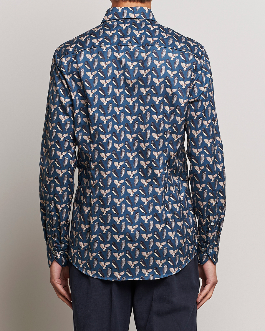 Herr | Skjortor | Stenströms | Slimline Owl Printed Cut Away Shirt Blue