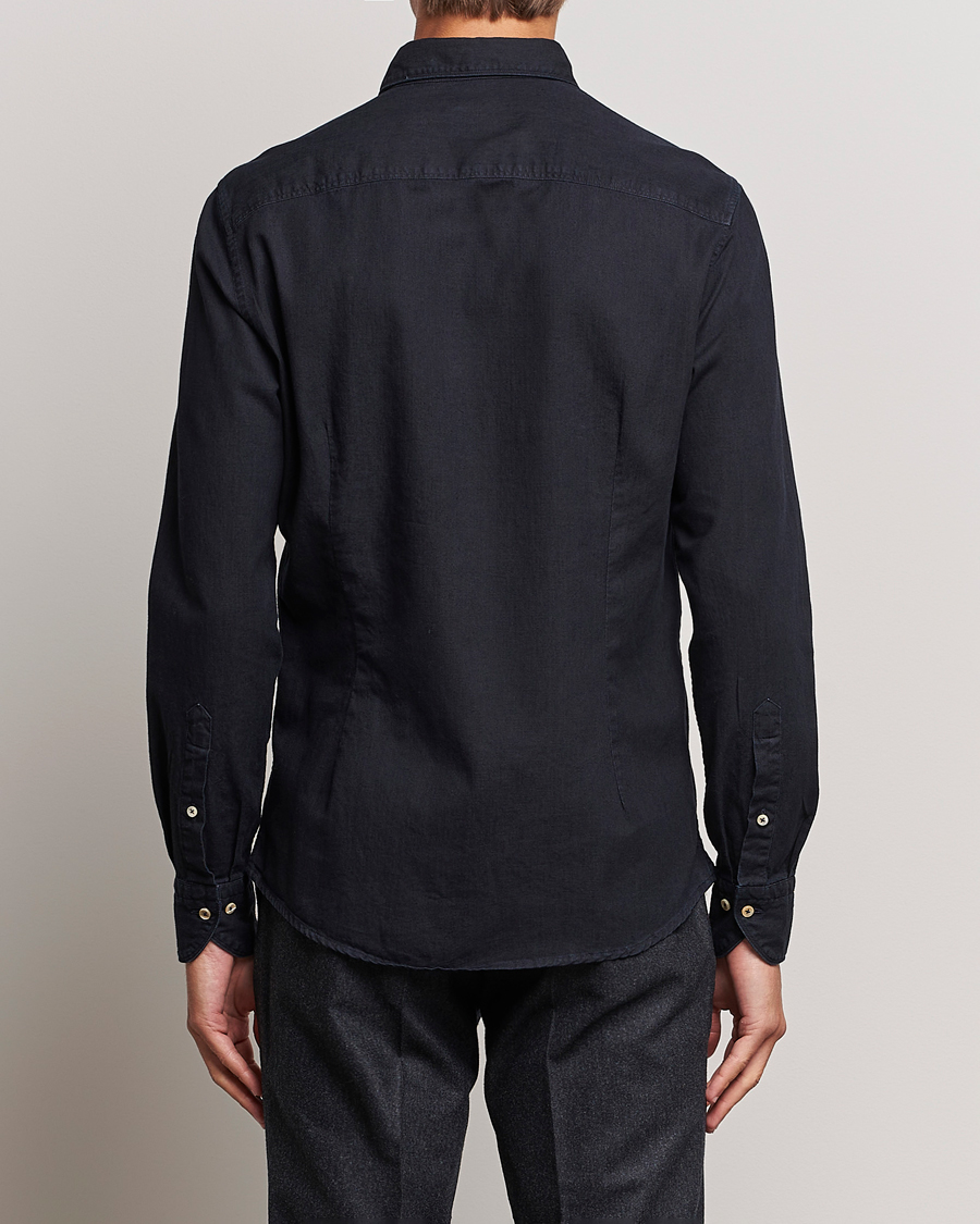 Herr | Skjortor | Stenströms | Slimline Cut Away Overdyed Denim Shirt Dark Blue