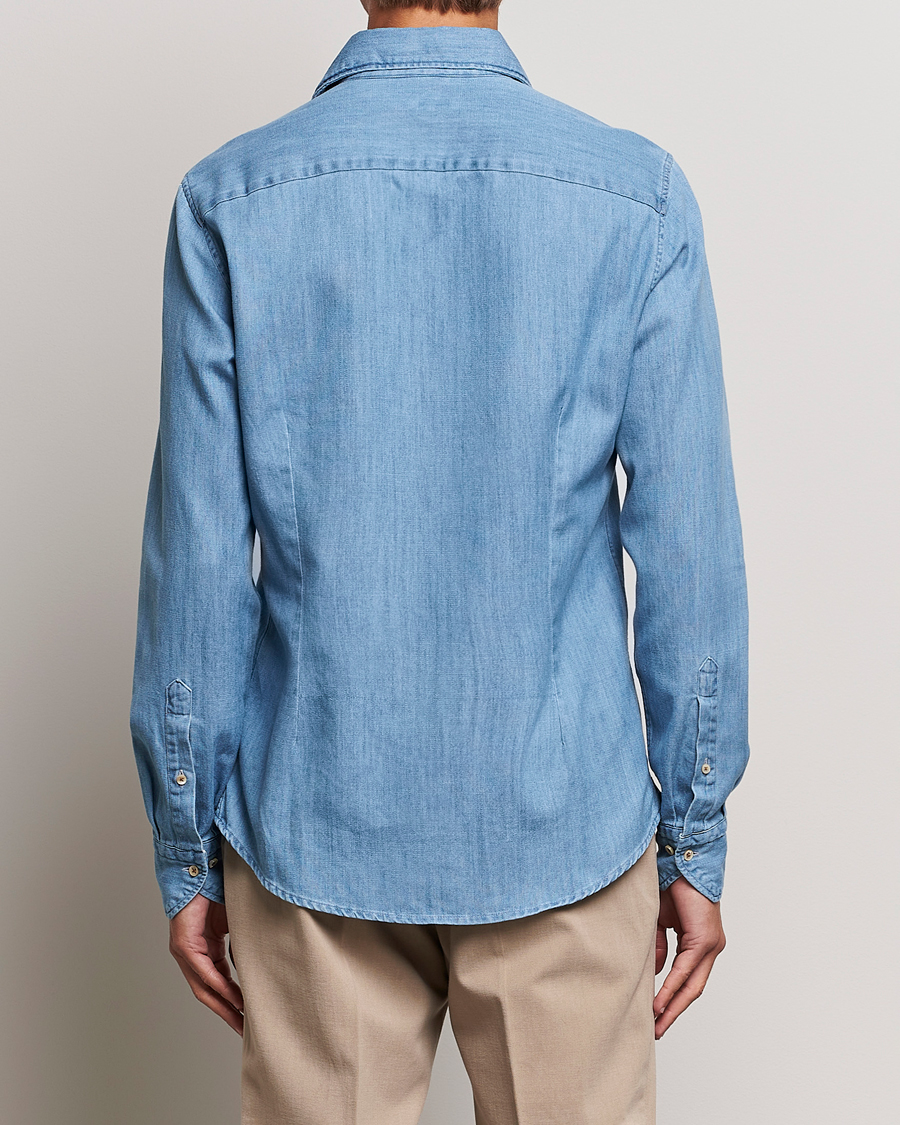 Herr | Skjortor | Stenströms | Slimline One Piece Collar Denim Shirt Light Blue
