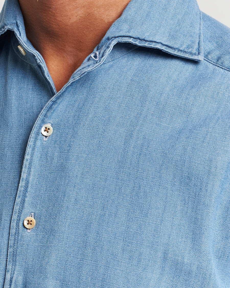 Herr | Skjortor | Stenströms | Slimline One Piece Collar Denim Shirt Light Blue