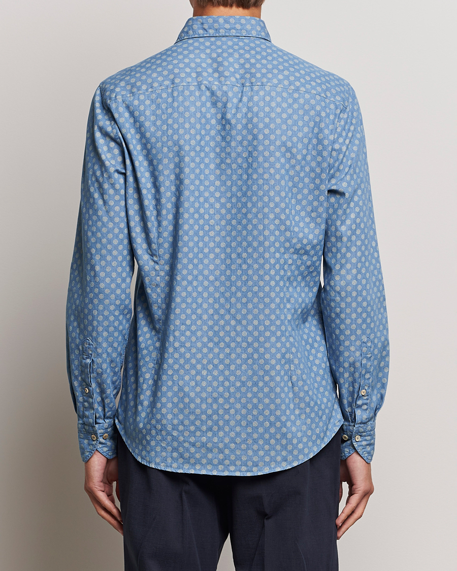 Herr | Skjortor | Stenströms | Slimline Printed Cut Away Denim Shirt Light Blue