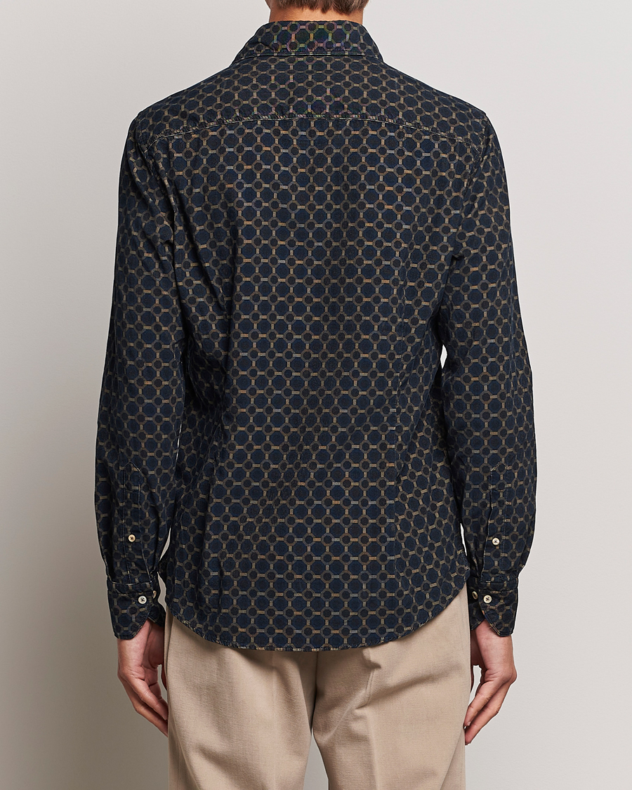 Herr | Skjortor | Stenströms | Slimline Babycord Printed Cut Away Shirt Navy