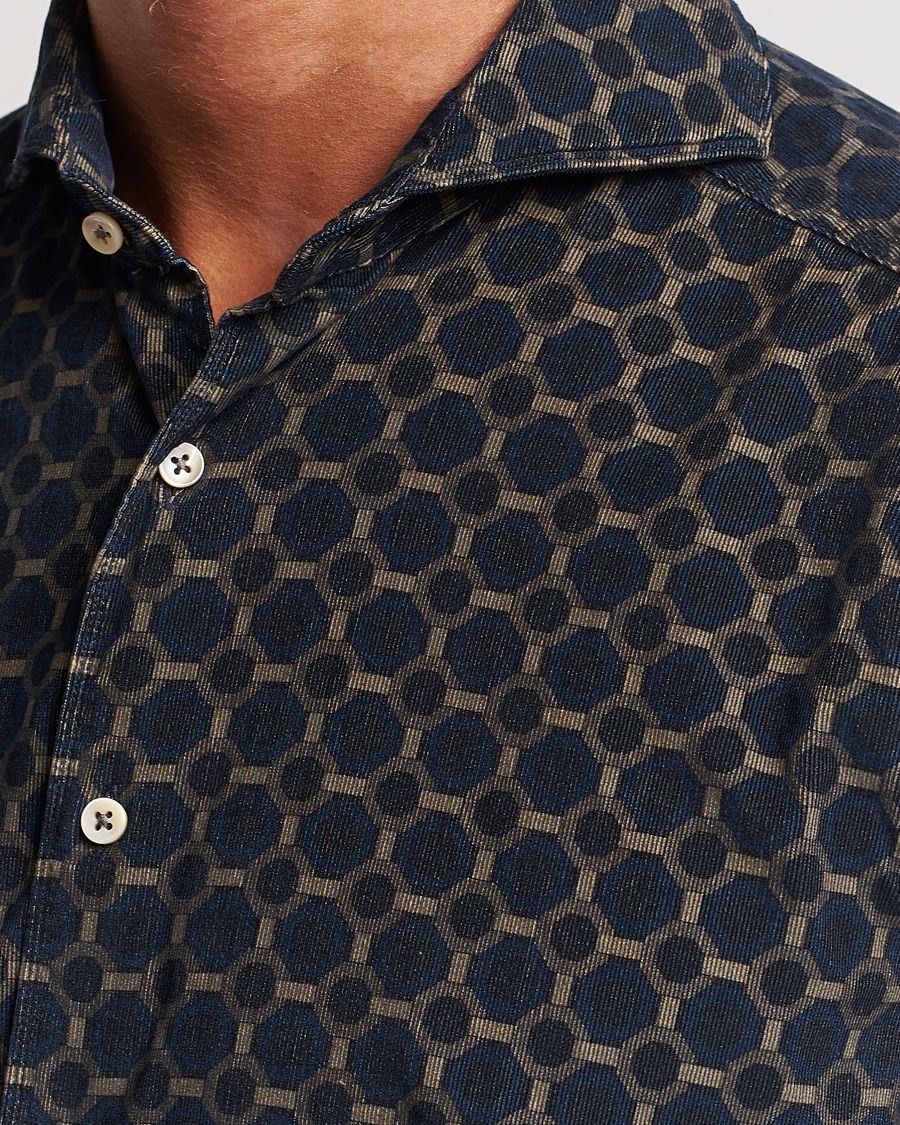 Herr | Skjortor | Stenströms | Slimline Babycord Printed Cut Away Shirt Navy
