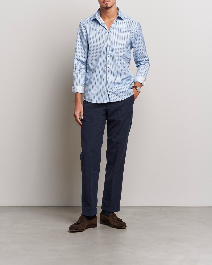 Herr | Skjortor | Stenströms | Slimline Printed Cut Away Shirt Light Blue