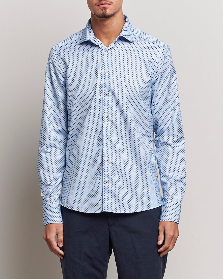 Herr | Skjortor | Stenströms | Slimline Printed Cut Away Shirt Light Blue