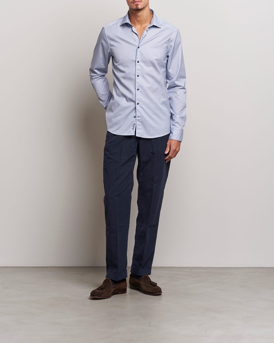 Herr | Skjortor | Stenströms | Slimline Micro Print Cut Away Shirt Blue