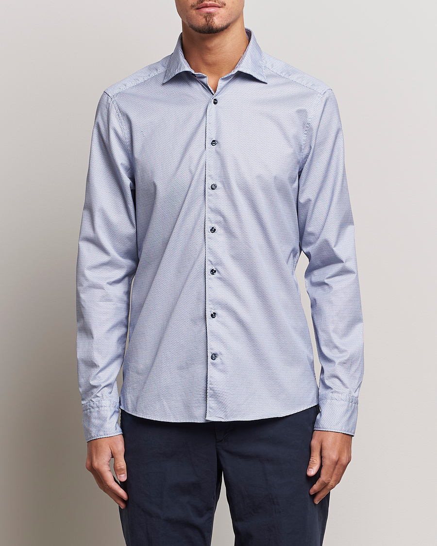 Herr | Skjortor | Stenströms | Slimline Micro Print Cut Away Shirt Blue