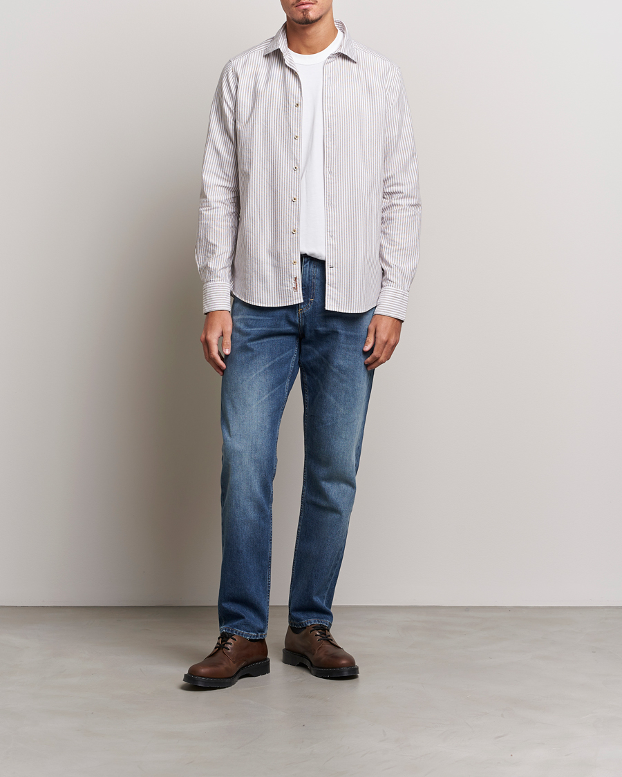 Herr | Skjortor | Stenströms | Slimline Striped Cut Away Oxford Shirt Brown