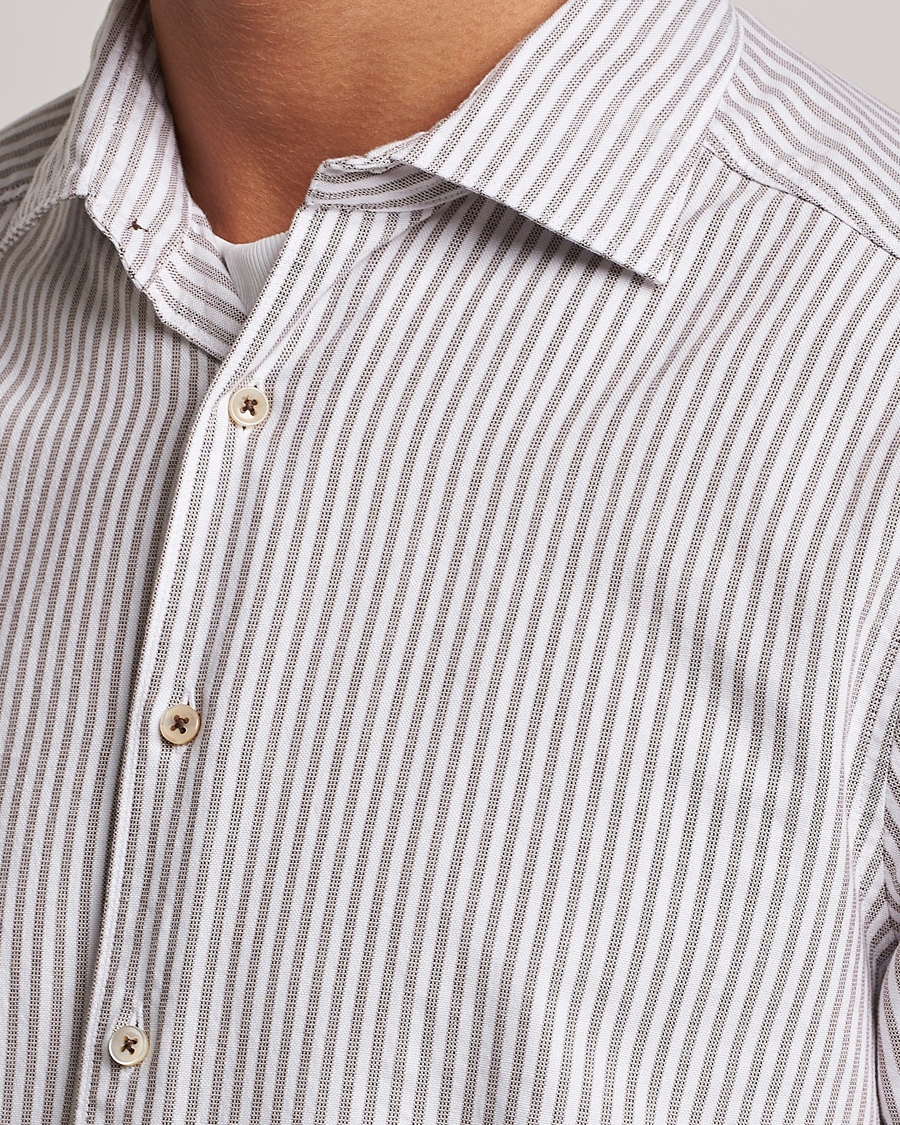 Herr | Skjortor | Stenströms | Slimline Striped Cut Away Oxford Shirt Brown