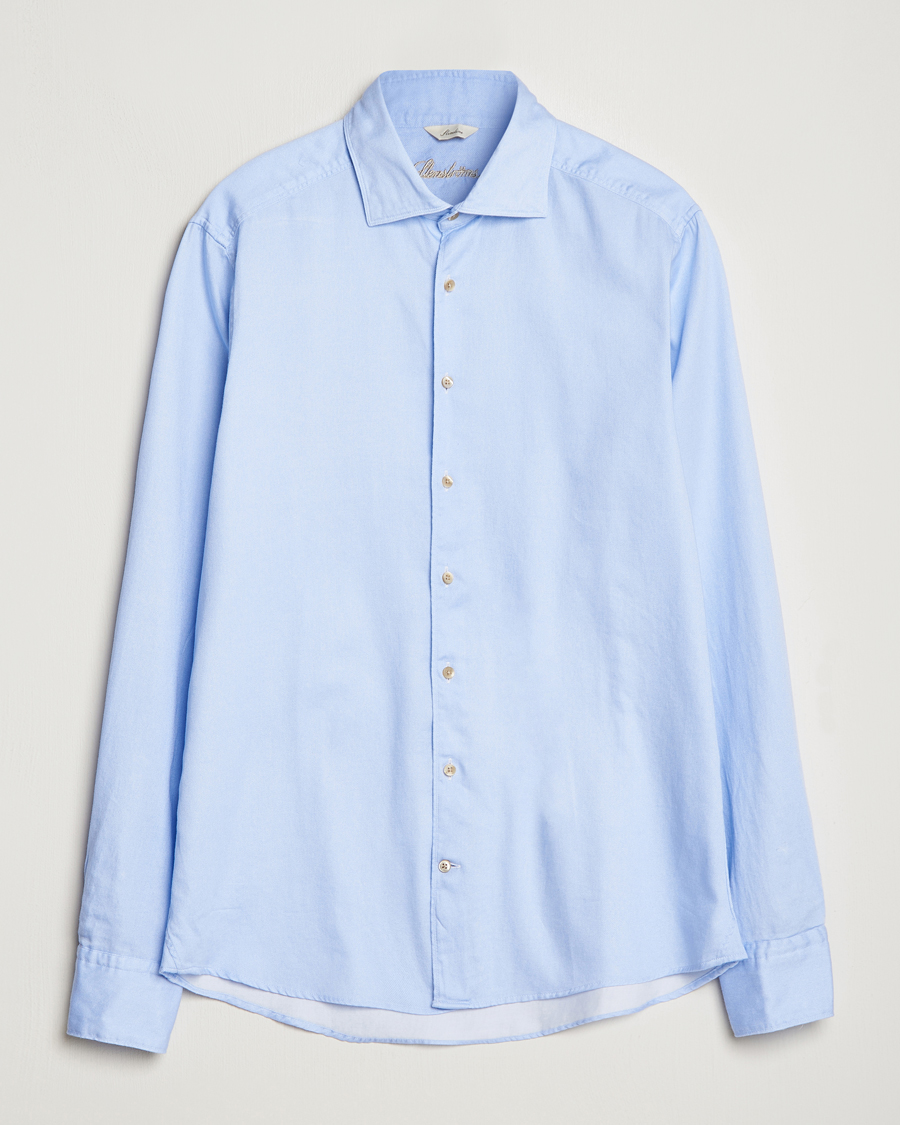 Herr |  | Stenströms | Slimline Printed Oxford Washed Cut Away Shirt Light Blue