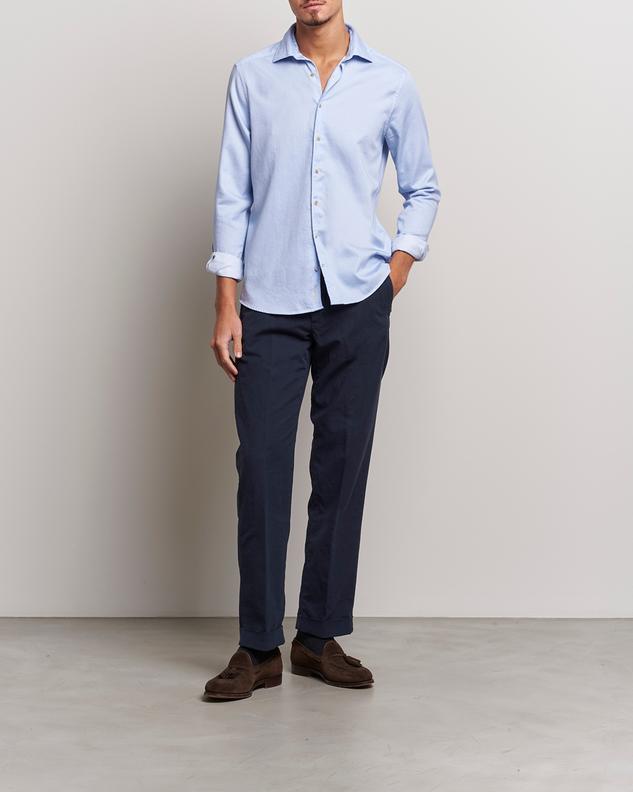 Herr | Skjortor | Stenströms | Slimline Printed Oxford Washed Cut Away Shirt Light Blue