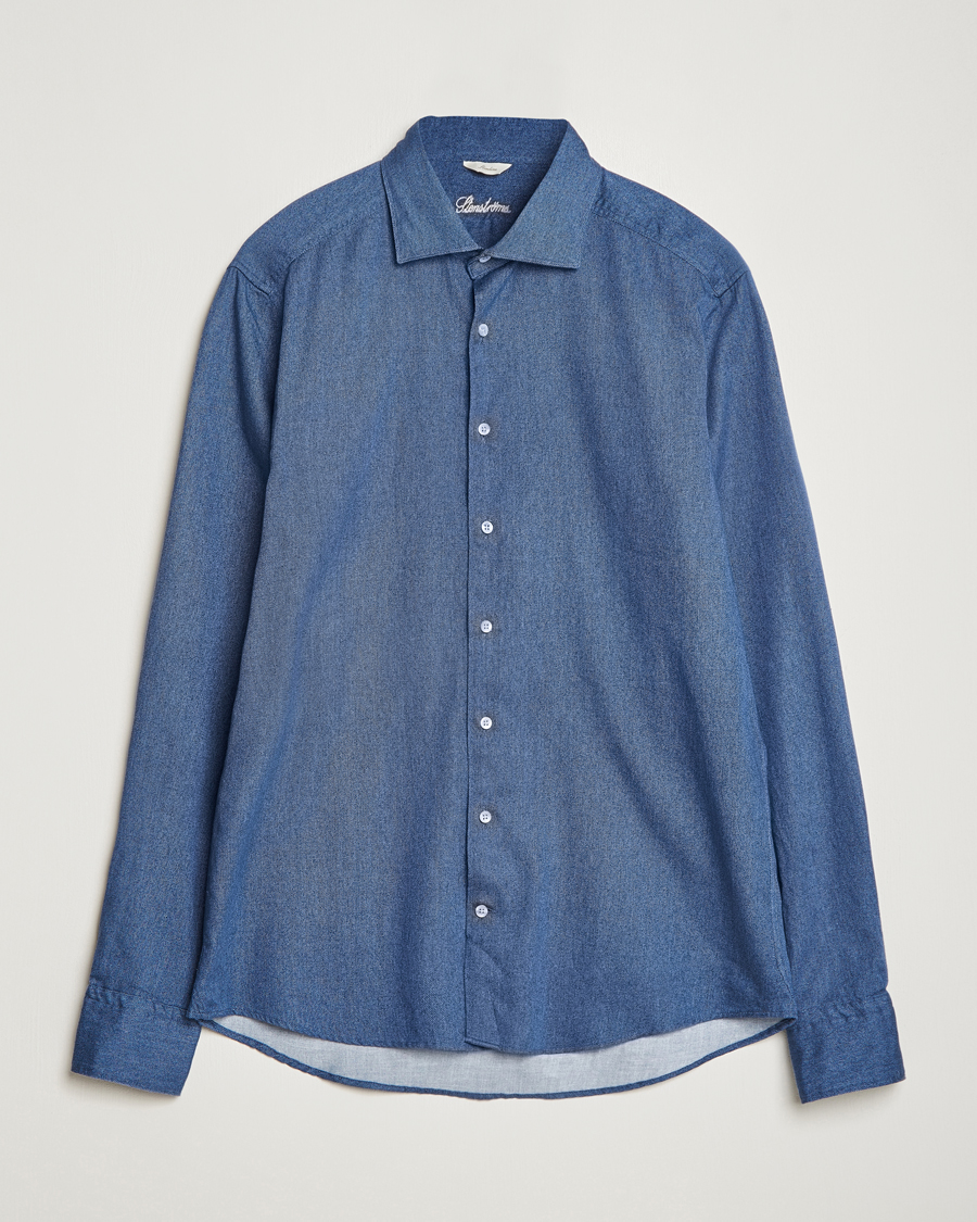 Herr | Skjortor | Stenströms | Slimline Printed Oxford Washed Cut Away Shirt Dark Blue