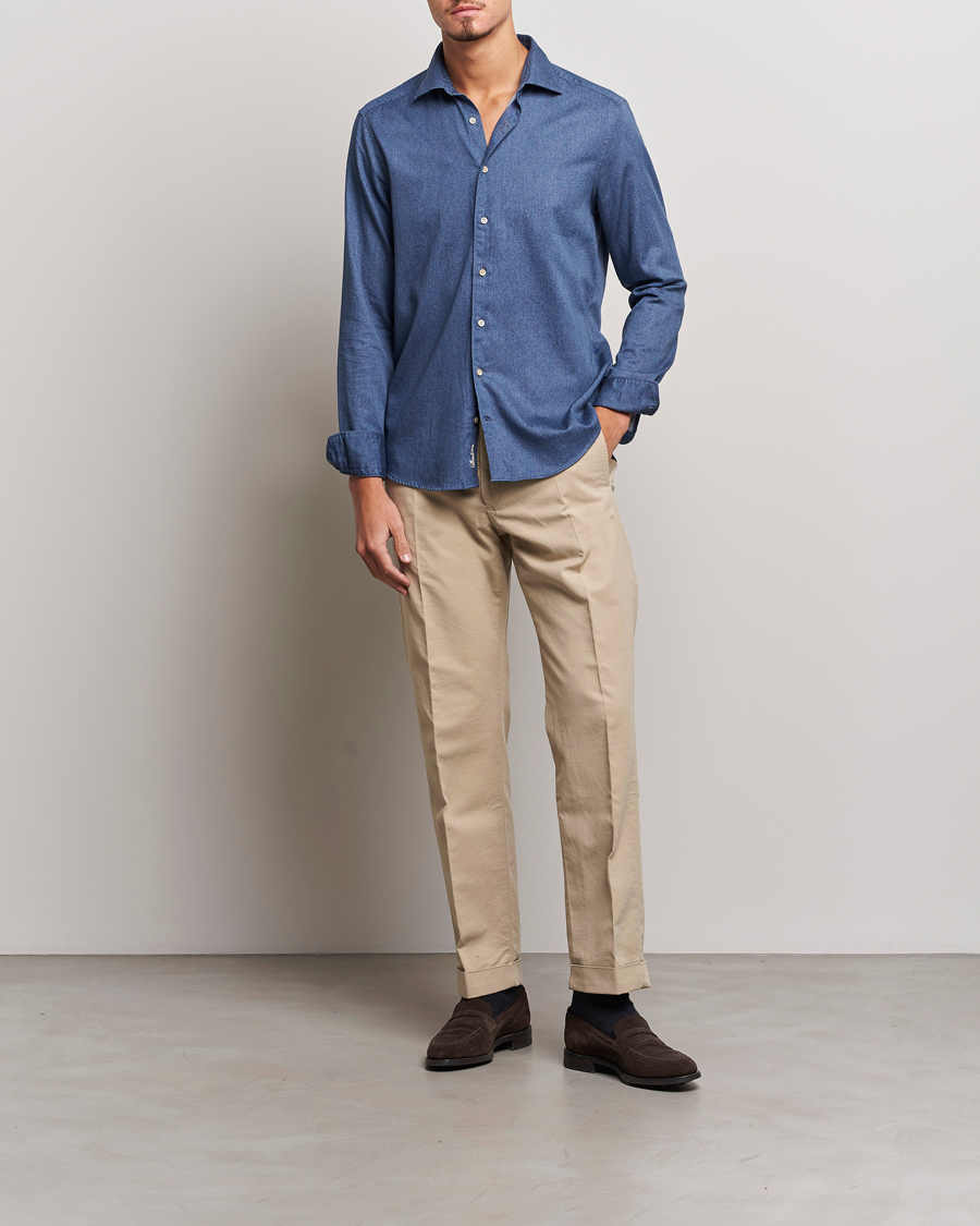 Herr | Skjortor | Stenströms | Slimline Printed Oxford Washed Cut Away Shirt Dark Blue