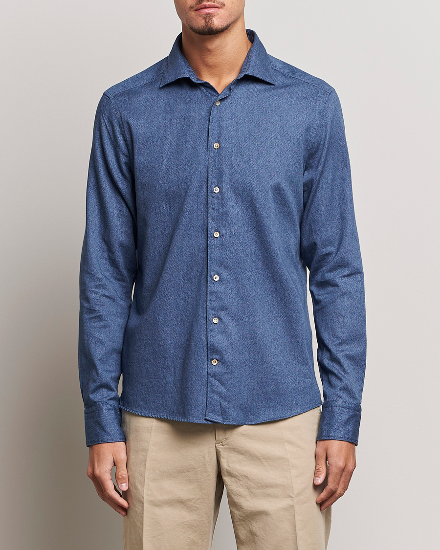 Herr | Skjortor | Stenströms | Slimline Printed Oxford Washed Cut Away Shirt Dark Blue