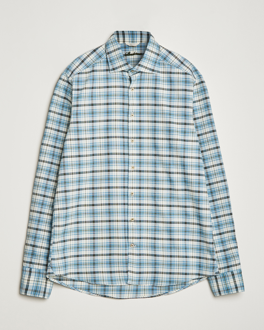 Herr | Skjortor | Stenströms | Slimline Checked Oxford Cut Away Shirt Light Blue