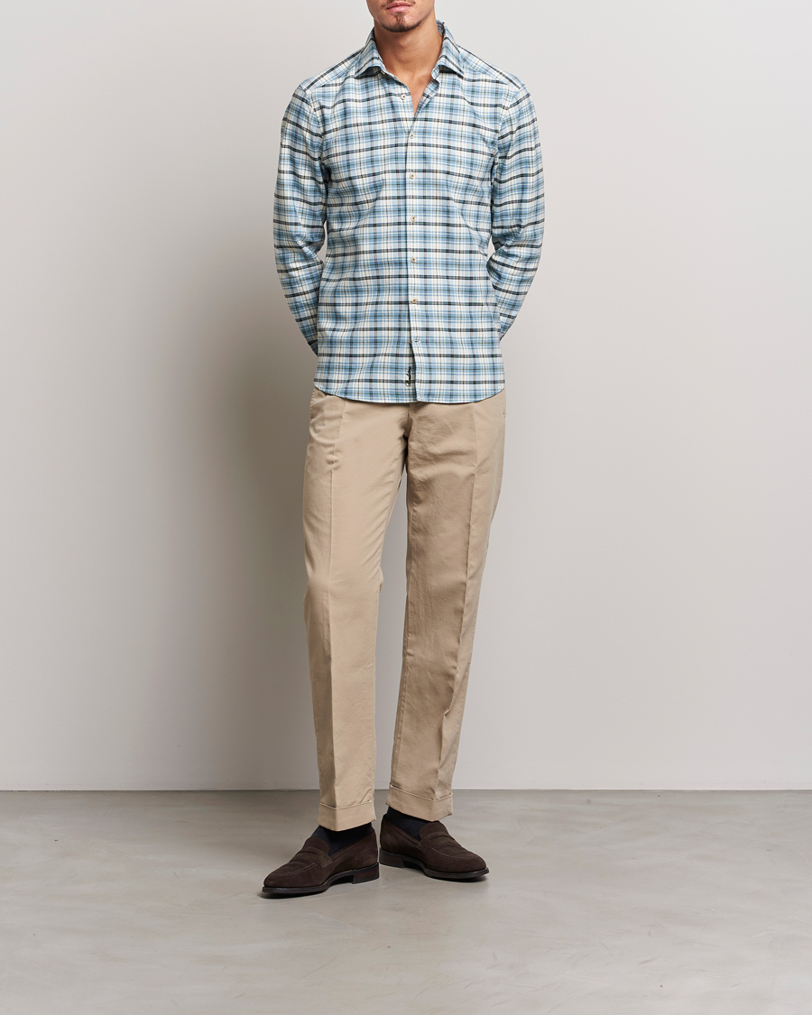 Herr | Skjortor | Stenströms | Slimline Checked Oxford Cut Away Shirt Light Blue