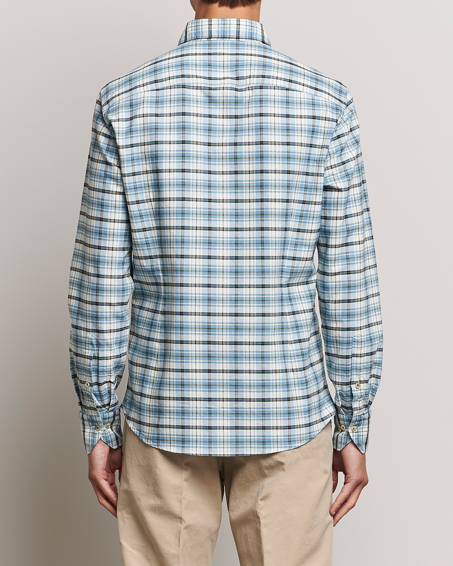 Herr | Skjortor | Stenströms | Slimline Checked Oxford Cut Away Shirt Light Blue