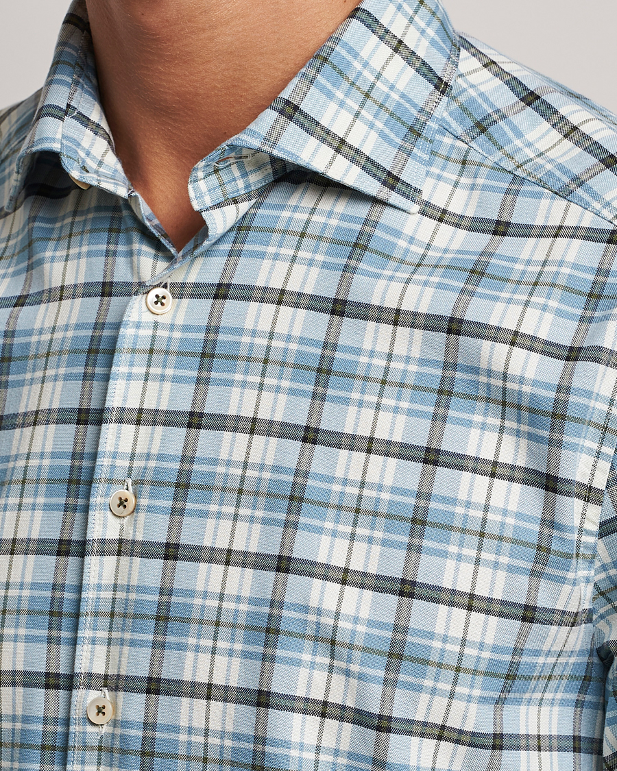 Herr | Skjortor | Stenströms | Slimline Checked Oxford Cut Away Shirt Light Blue