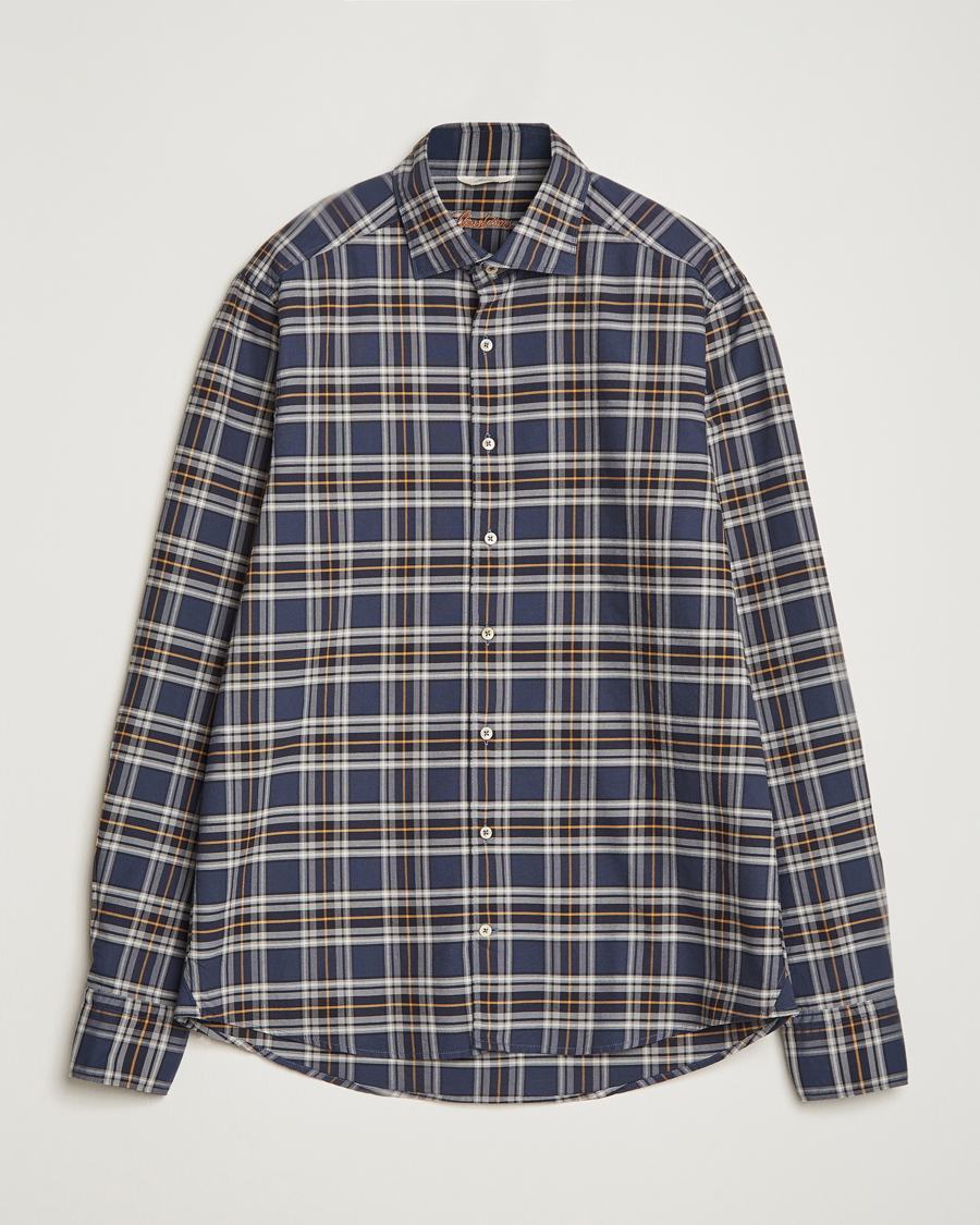 Herr | Skjortor | Stenströms | Slimline Checked Oxford Cut Away Shirt Blue