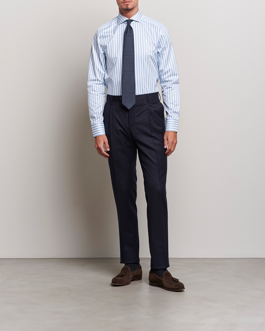 Herr | Skjortor | Stenströms | Slimline Bold Stripe 2-Fold Cut Away Shirt Light Blue