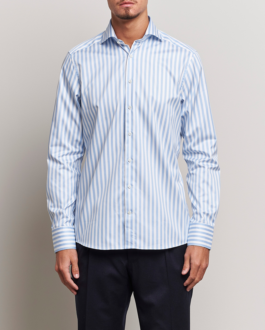 Herr | Skjortor | Stenströms | Slimline Bold Stripe 2-Fold Cut Away Shirt Light Blue