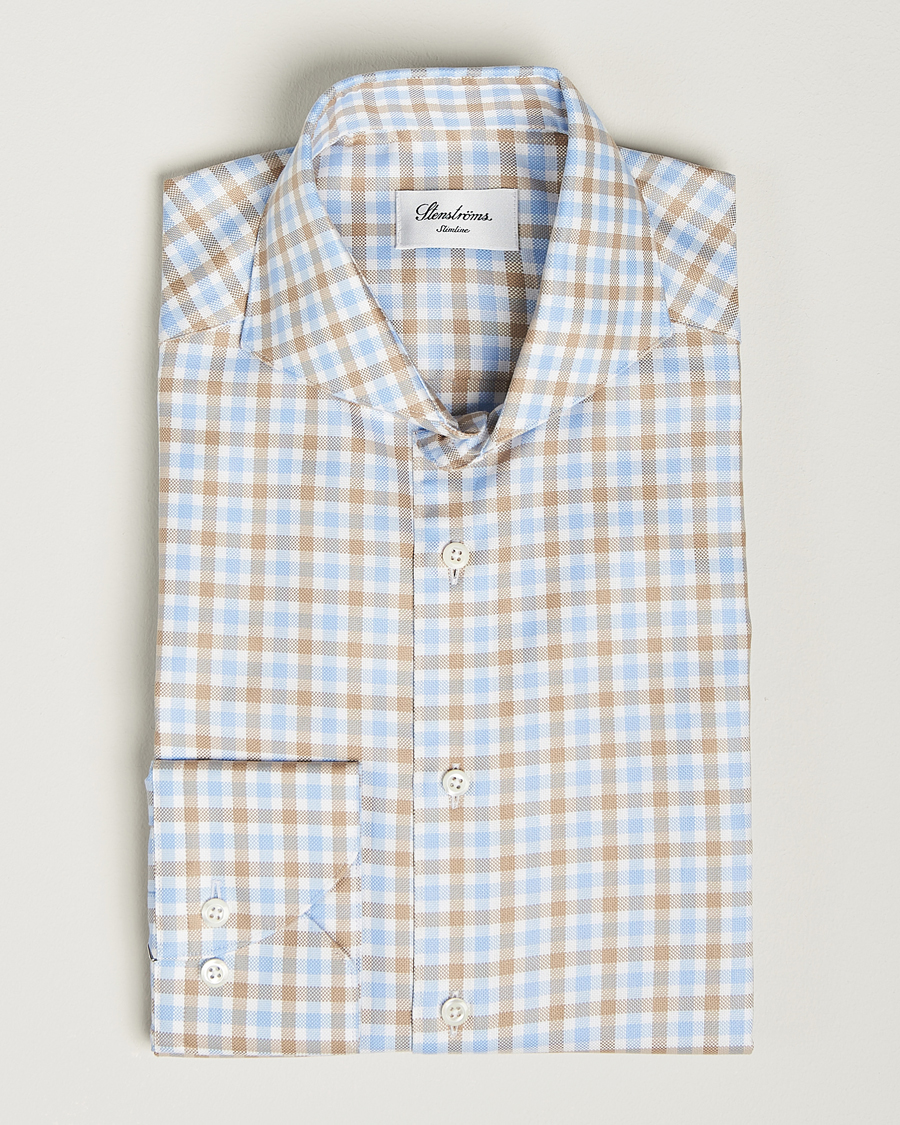 Herr | Skjortor | Stenströms | Slimline Checked Royal Oxford Shirt Beige/Blue