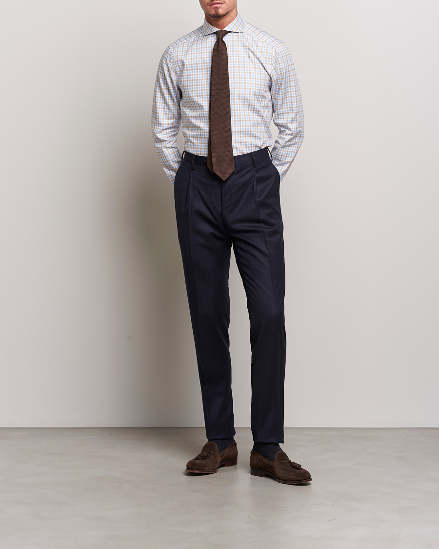 Herr | Skjortor | Stenströms | Slimline Checked Royal Oxford Shirt Beige/Blue