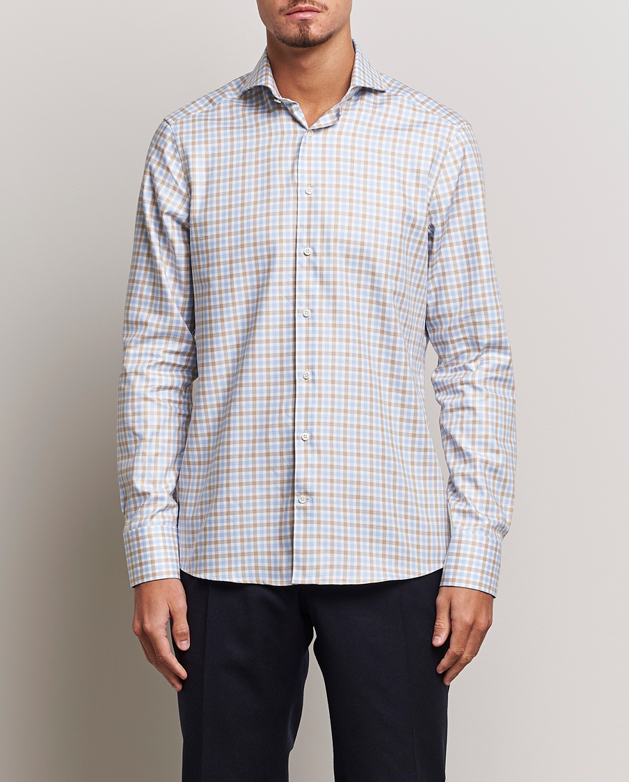 Herr | Skjortor | Stenströms | Slimline Checked Royal Oxford Shirt Beige/Blue