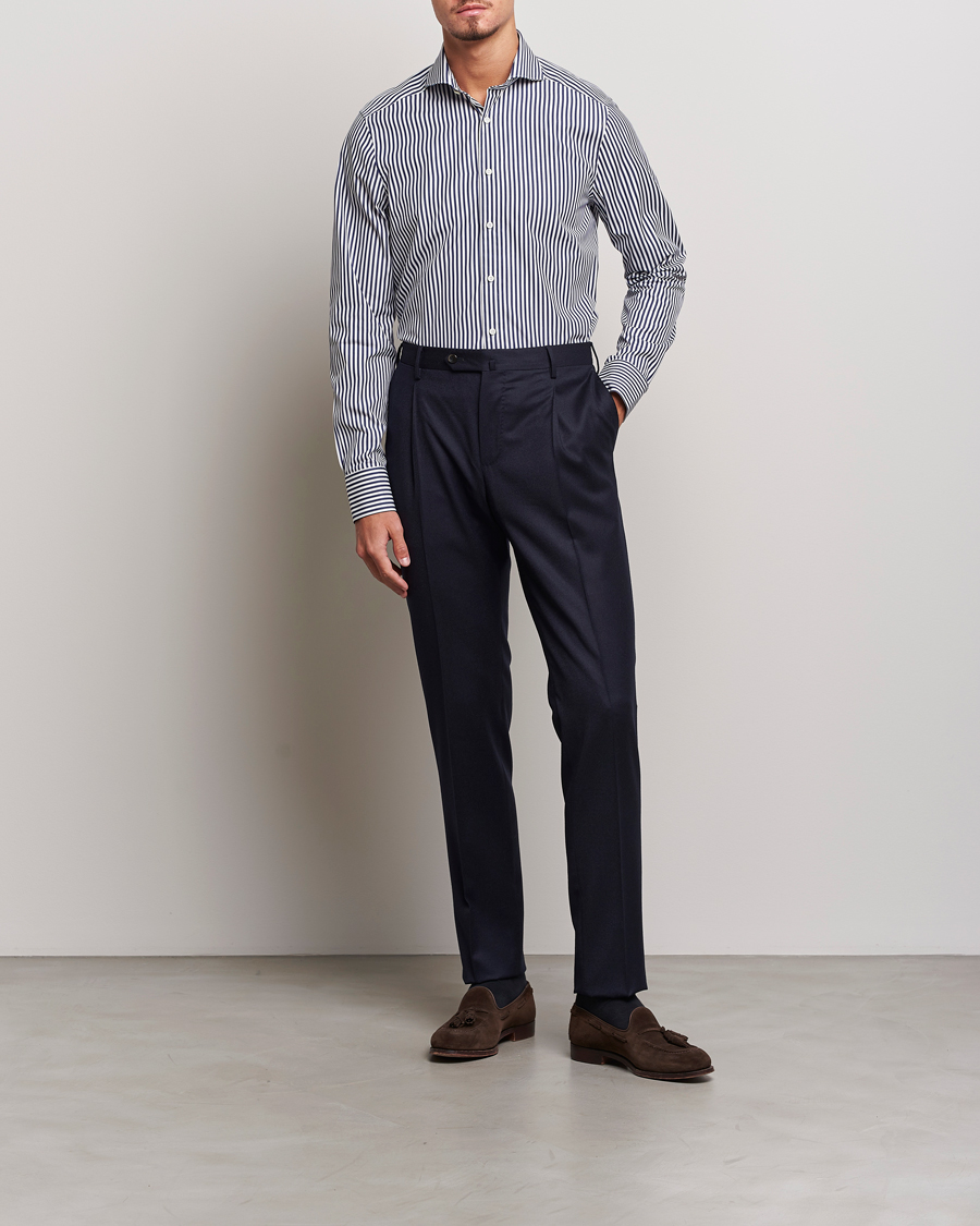 Herr | Skjortor | Stenströms | Slimline Striped Popline Cut Away Shirt Navy