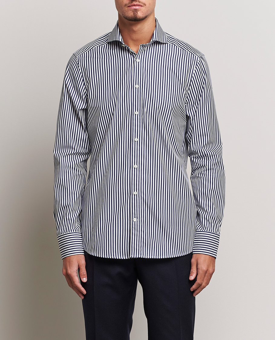 Herr | Skjortor | Stenströms | Slimline Striped Popline Cut Away Shirt Navy