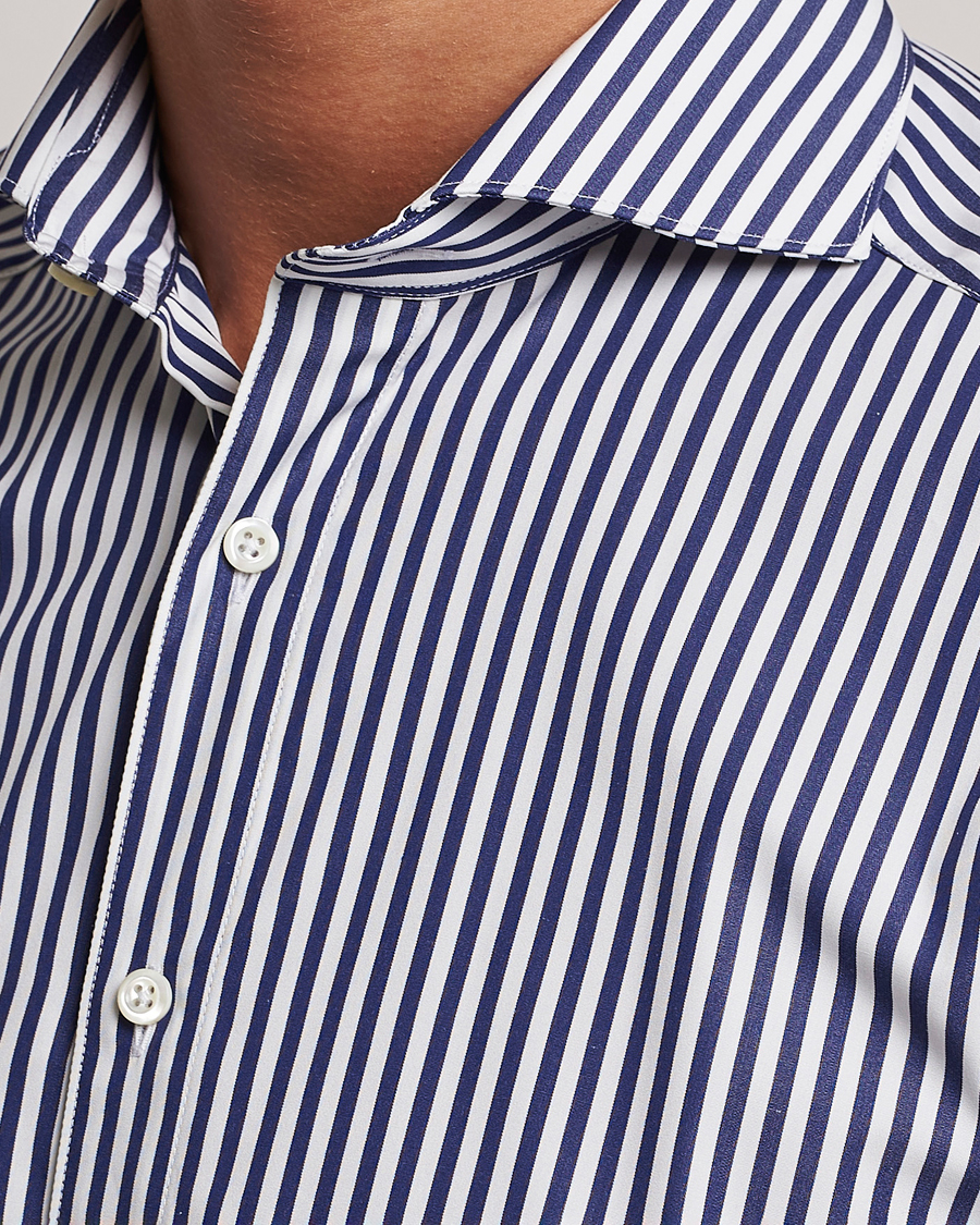 Herr | Skjortor | Stenströms | Slimline Striped Popline Cut Away Shirt Navy