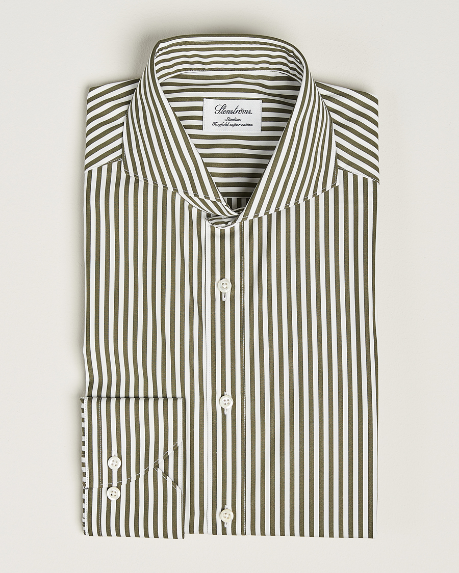 Herr | Skjortor | Stenströms | Slimline Striped Popline Cut Away Shirt Green
