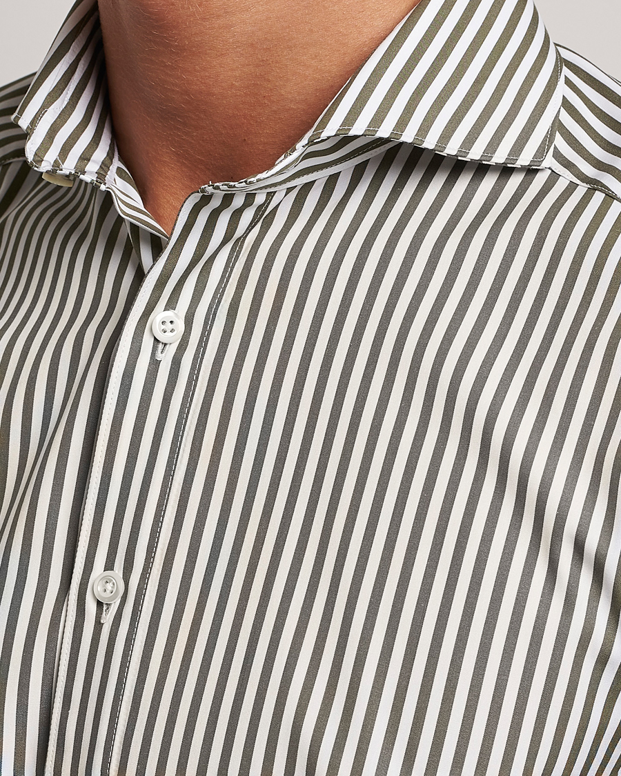 Herr | Skjortor | Stenströms | Slimline Striped Popline Cut Away Shirt Green