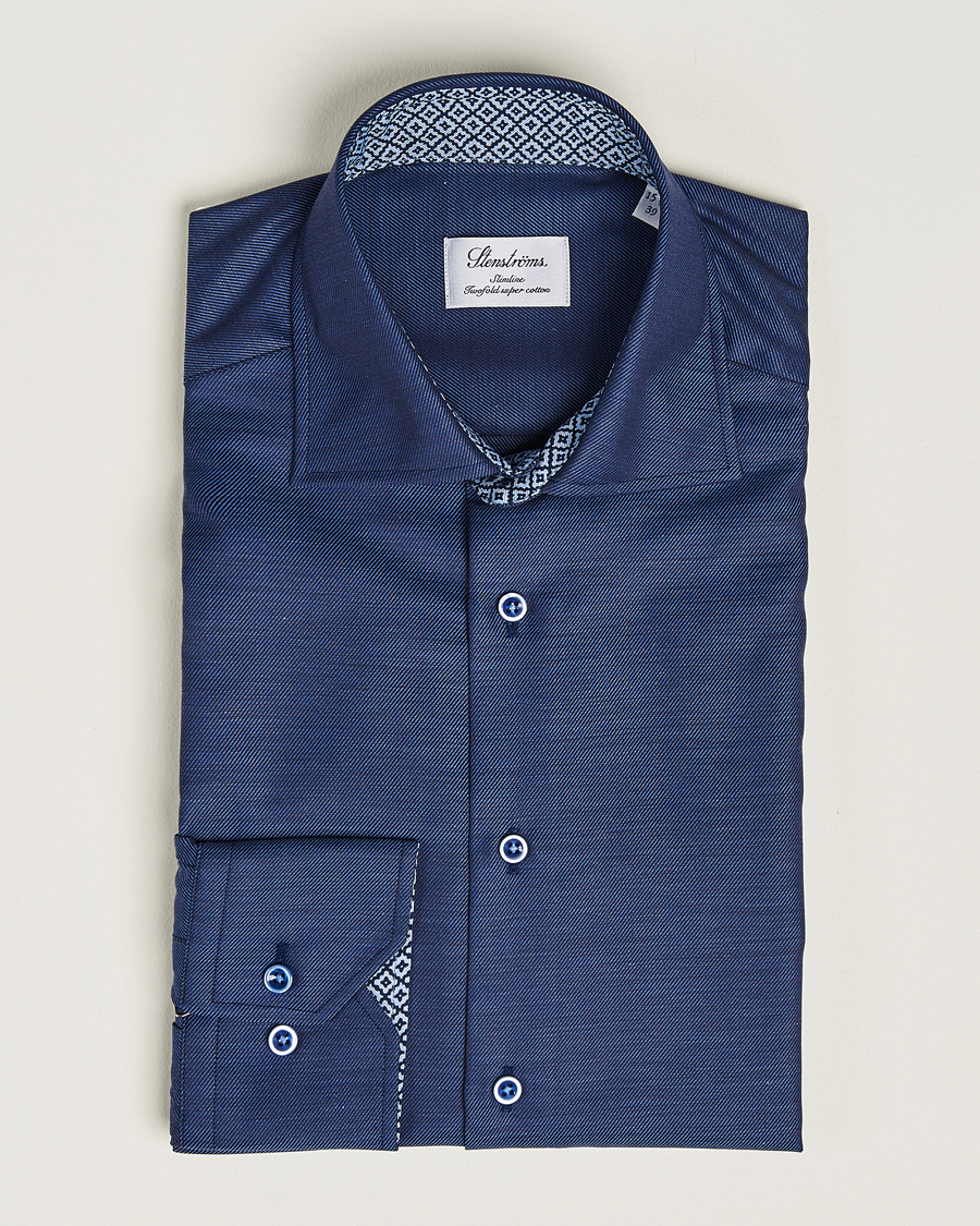 Herr | Skjortor | Stenströms | Slimline Twill Contrast Cut Away Shirt Navy
