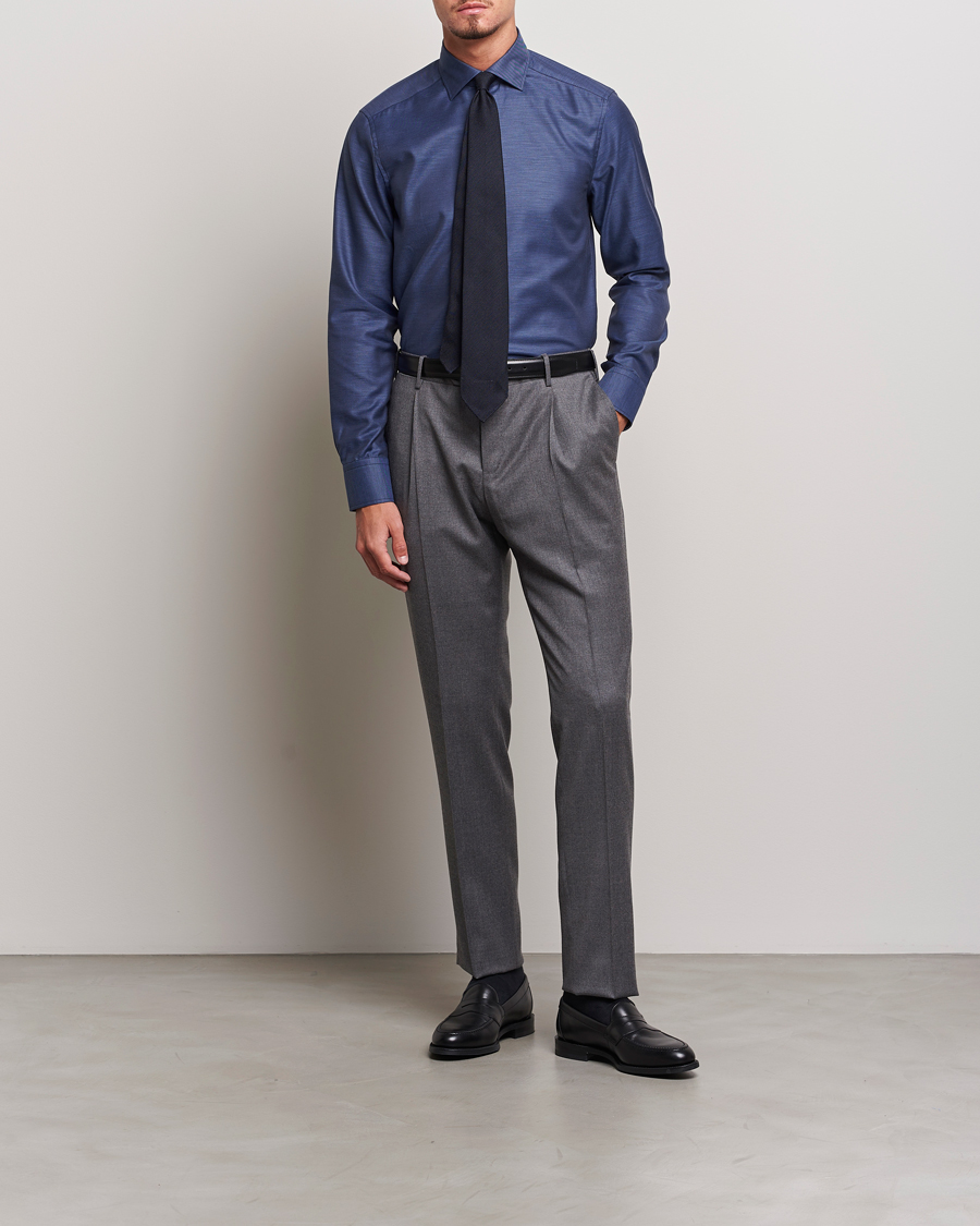 Herr | Skjortor | Stenströms | Slimline Twill Contrast Cut Away Shirt Navy