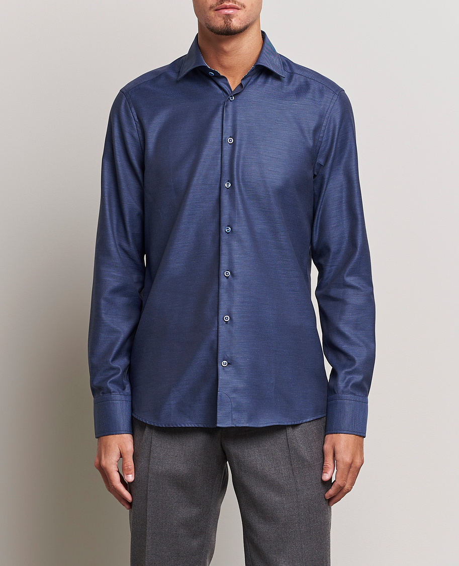 Herr | Skjortor | Stenströms | Slimline Twill Contrast Cut Away Shirt Navy