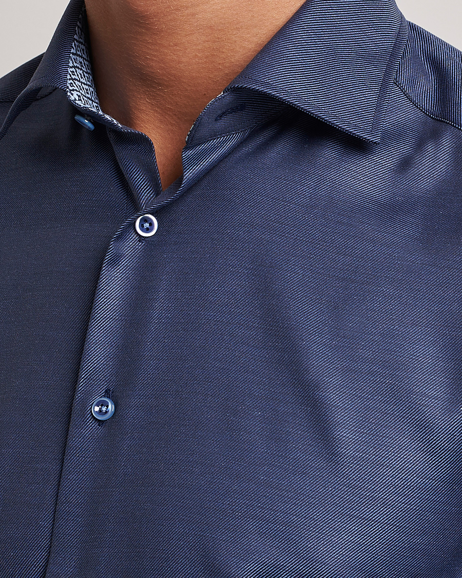 Herr | Skjortor | Stenströms | Slimline Twill Contrast Cut Away Shirt Navy