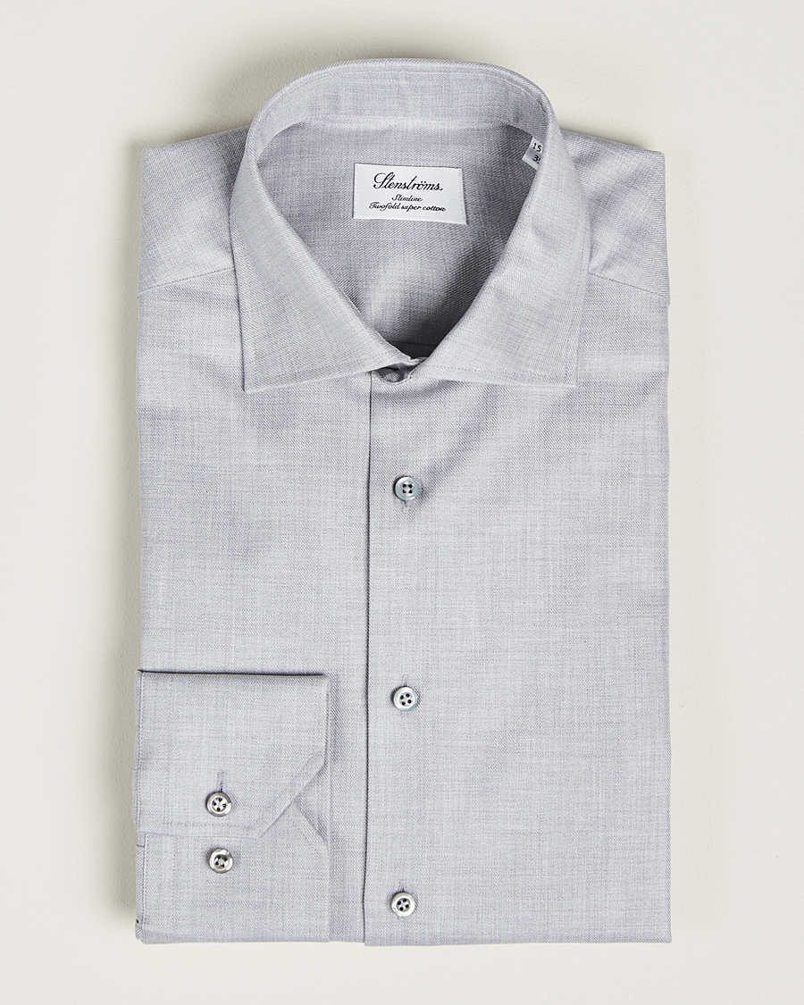 Herr | Skjortor | Stenströms | Slimline Two Fold Melange Cut Away Shirt Grey